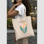 Peach Blossom Printed Cotton Zipper Tote Bags | CBAG - WHT-MATISSE_BLK-1989(9) BOX