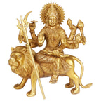 SVARUP Brass Maa Durga Idol Sitting On Lion Ma Sherwali Murti Vaishno Devi Statue for Home Mandir Gift Navratra Puja 9.5 Inch Gold Color