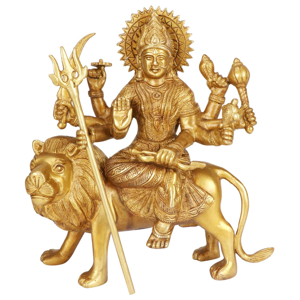 ARTVARKO Brass Goddess Vaishno Devi Murti 9.5 Inches | Maa Durga Puja Idol for Home Temple | Decorative Brass Sculpture for Mandir, Spiritual Décor, Festival, Housewarming & Gift