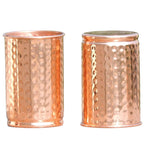 HEALTHANDWEALTH Set of 2 Hand Crafted Hammered Copper Tumbler | Pure Copper Water Mug | 300 Ml Water Hold for Ayurvedic Health Benifits (Hammered)