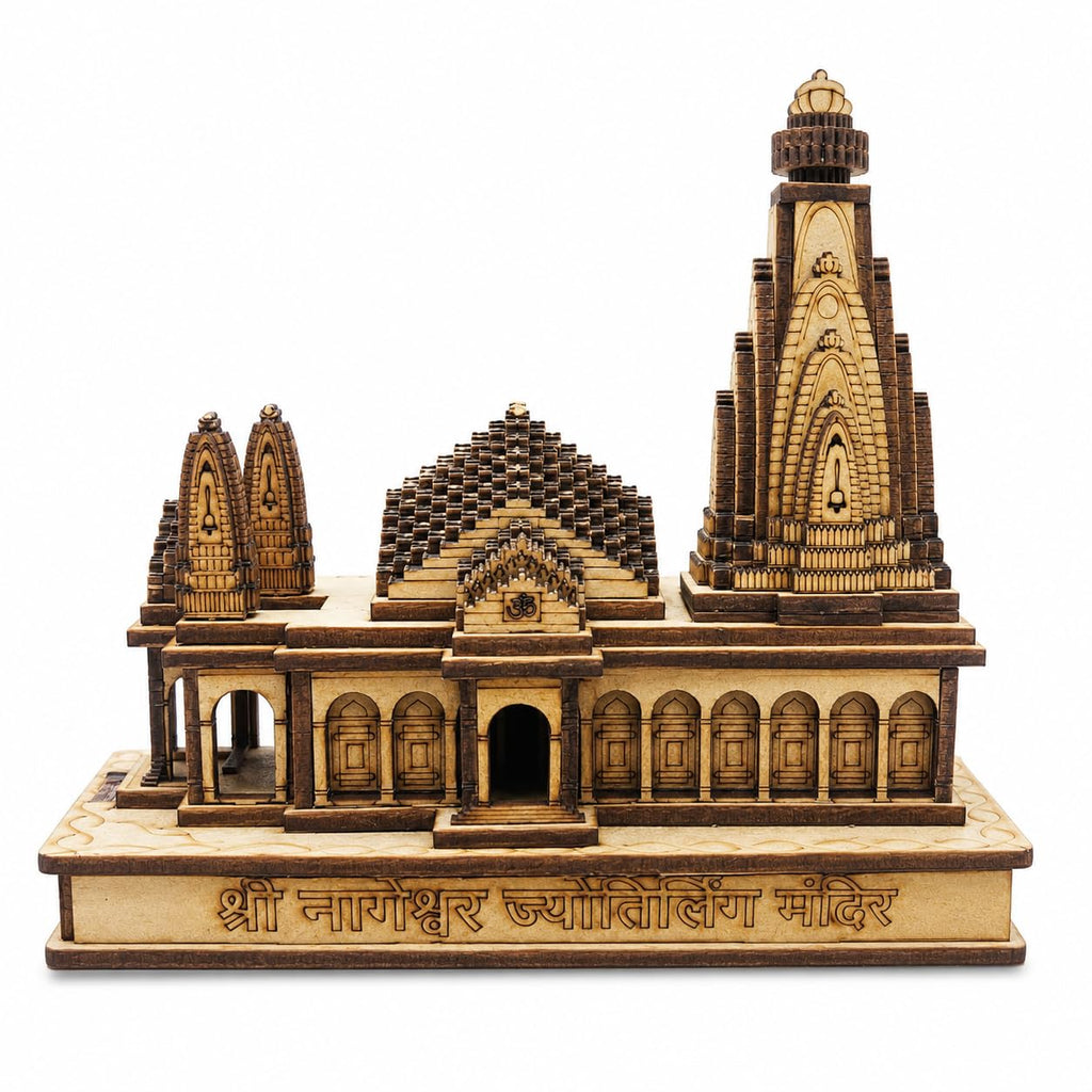 Wooden Nageshwar Jyotirlinga Temple Model | Miniature Shiv Mandir Decor for Home & Office | Laser Cut MDF Temple Showpiece | Hindu Spiritual Gift Item | 6 Inch Religious Desk Decor