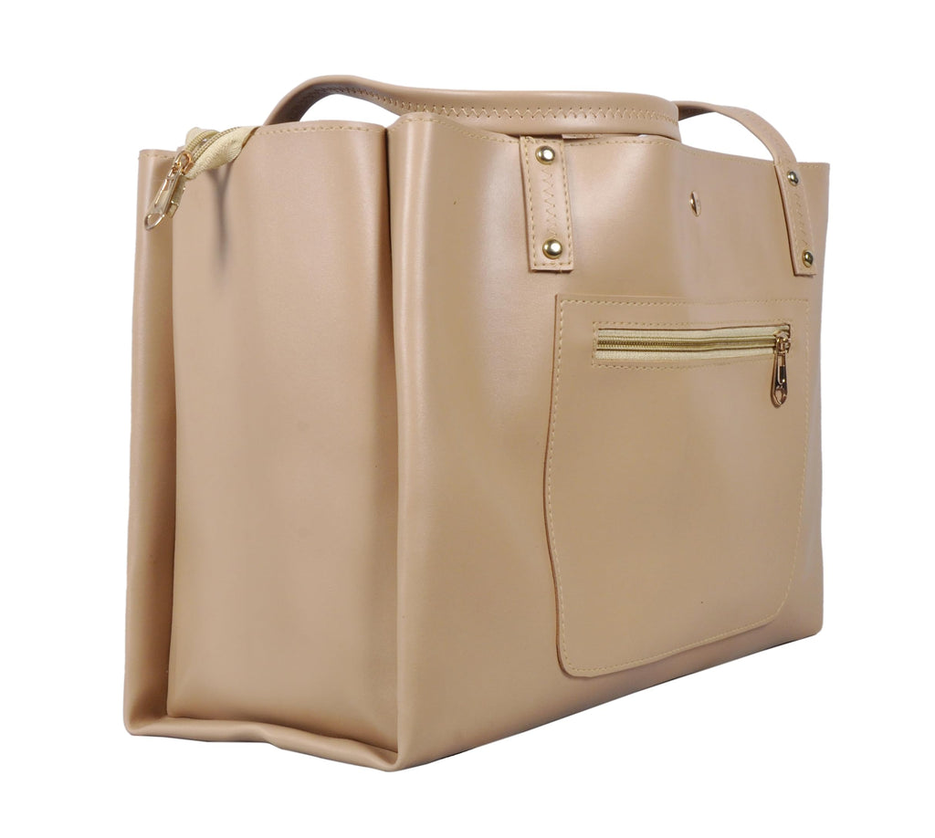 Zutiva tote bag for women office use – Large Capacity Laptop Purse for Work, Professional Shoulder Handbag for Women, Stylish PU-Leather Tote for Office, Travel & Daily Use (Beige)