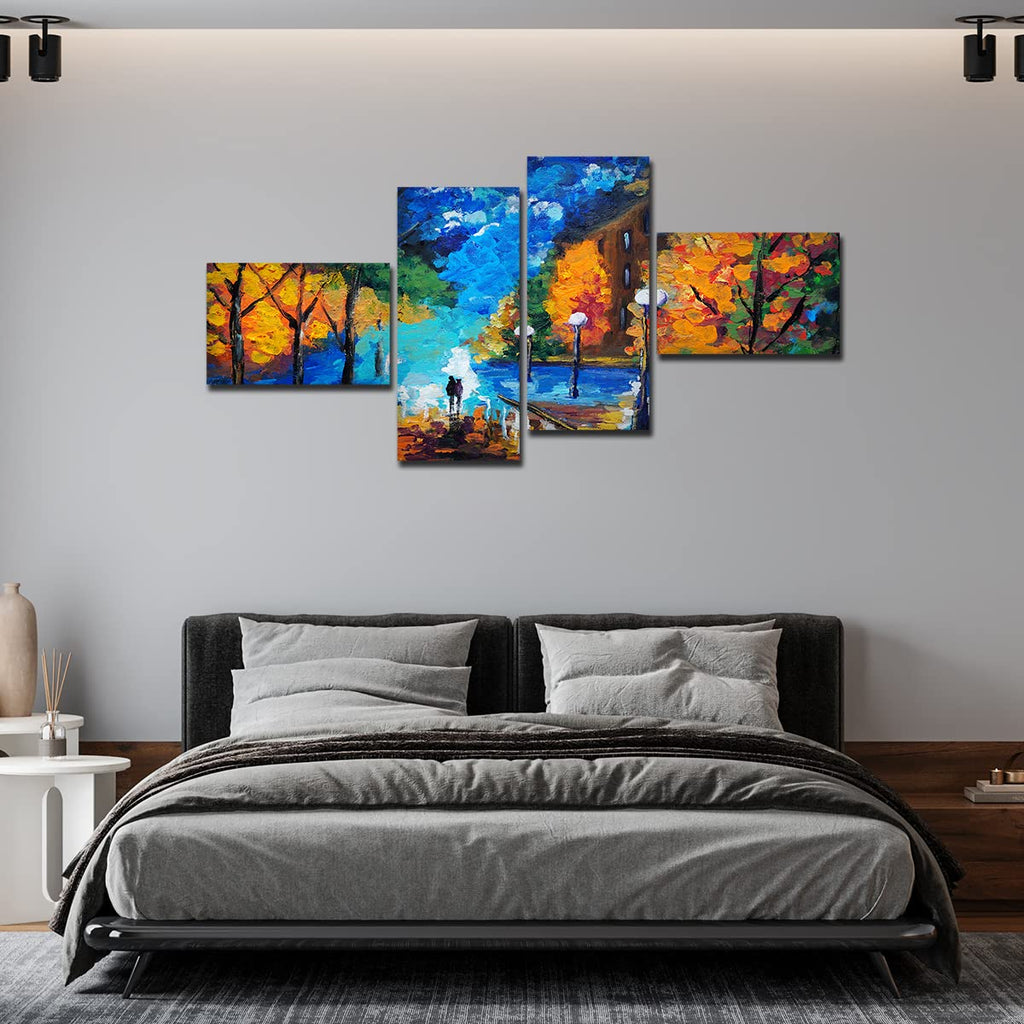 VIBECRAFTS Beautiful Scenery Of Couple Dating 4 Pieces Canvas Wall Painting Fitted With Wooden Frame For Home | Office | Living Room | Gifts (PTVC4Pcs3_15502)