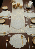 Dining Table Mats Set with Table Runner Leaf Design Placemat Set for Dining Table Stylish Table Mats (Pearl Rose Table mat +Luxury Gold Skeletal Leaf Table Runner, Pack of 9 (8+1)) Kafalo