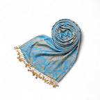STOLE STUDIO Embellished Leaf Luxurious Viscose Stole Scarf (Beige/Firozi)