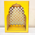 santarms Handcrafted Wooden Jharokha Temple for Home & Wall Hanging | Premium Yellow Pooja Mandir with Intricate Arch Lattice | Compact Wooden Mandir for Living Room, Office, & Wall Mount Decor