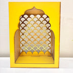 santarms Handcrafted Wooden Jharokha Temple for Home & Wall Hanging | Premium Yellow Pooja Mandir with Intricate Arch Lattice | Compact Wooden Mandir for Living Room, Office, & Wall Mount Decor