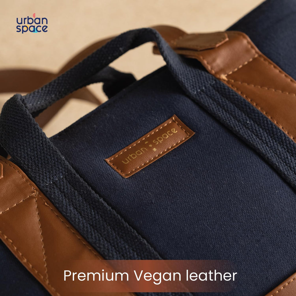 Urban Space Women Tote Bag | Canvas Handbag with Zip closure | Tote Bag for Office | Handcrafted Ladies Shoulder Purse for Office | Laptop bag | Padded Laptop space For Upto 16 - Navy blue