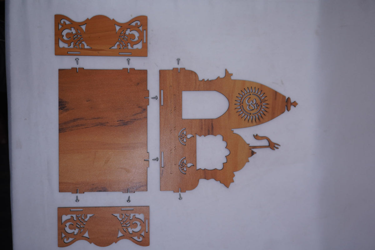 EXPRO Wooden Wall Mounted Pooja Mandir for Home & Office, Wooden Temple for Home Decor Hanging Pooja Stand for Idols | Height: 5 | DIY (Do-It-Yourself) (Height 5 | OM Design-2)