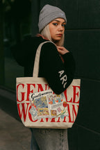 THE SACK CO. Large Canvas Tote Bag for Women, Tote Handbags for Women with Zipper & Inner Pocket for College, Shopping, Office (Gentle women red writting)