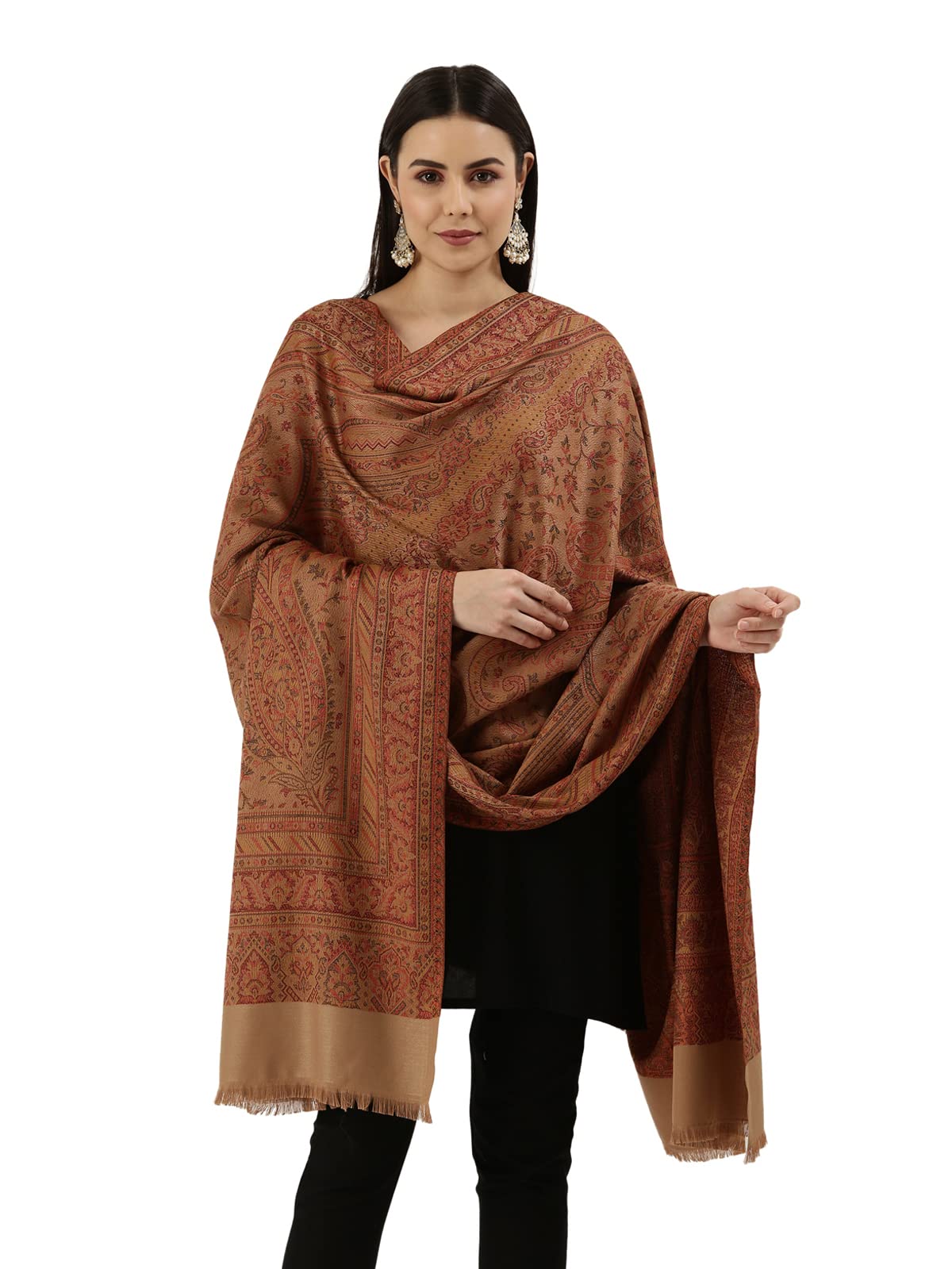 Pashmoda Women Noor Kashmiri Royal Paisley Design Jamawar Shawl (Size: 101 X 203 Cms)
