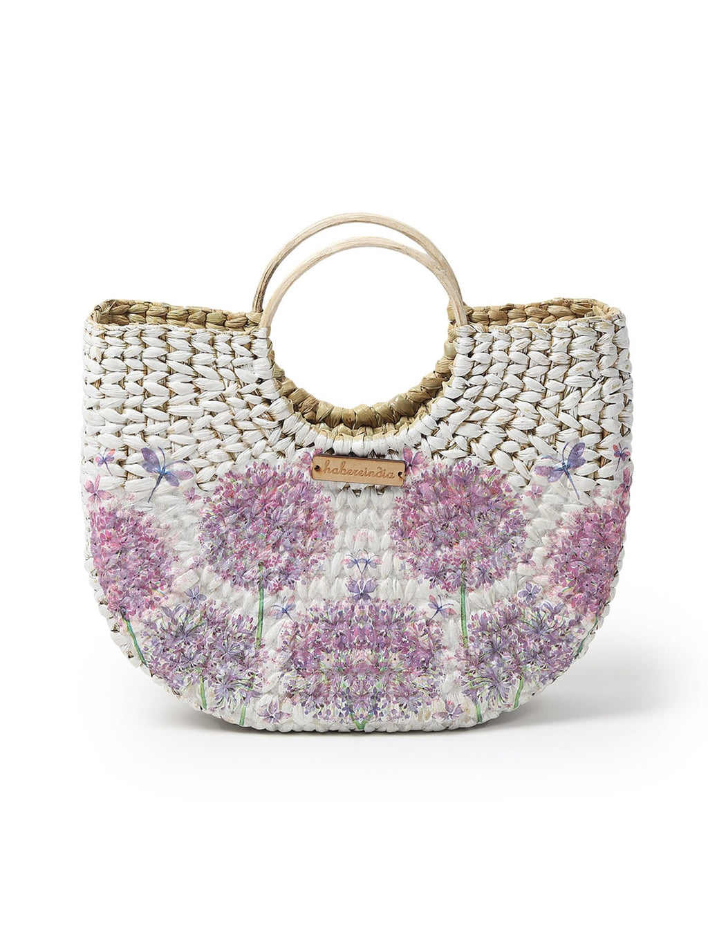 Habere India-All the Cultures Fabricating India Small Tote Bag | Straw Bags | Basket Bag | Bamboo Tote | Beach Bags for Women | White Handbag (Design 02)