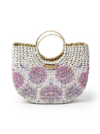 Habere India-All the Cultures Fabricating India Small Tote Bag | Straw Bags | Basket Bag | Bamboo Tote | Beach Bags for Women | White Handbag (Design 02)