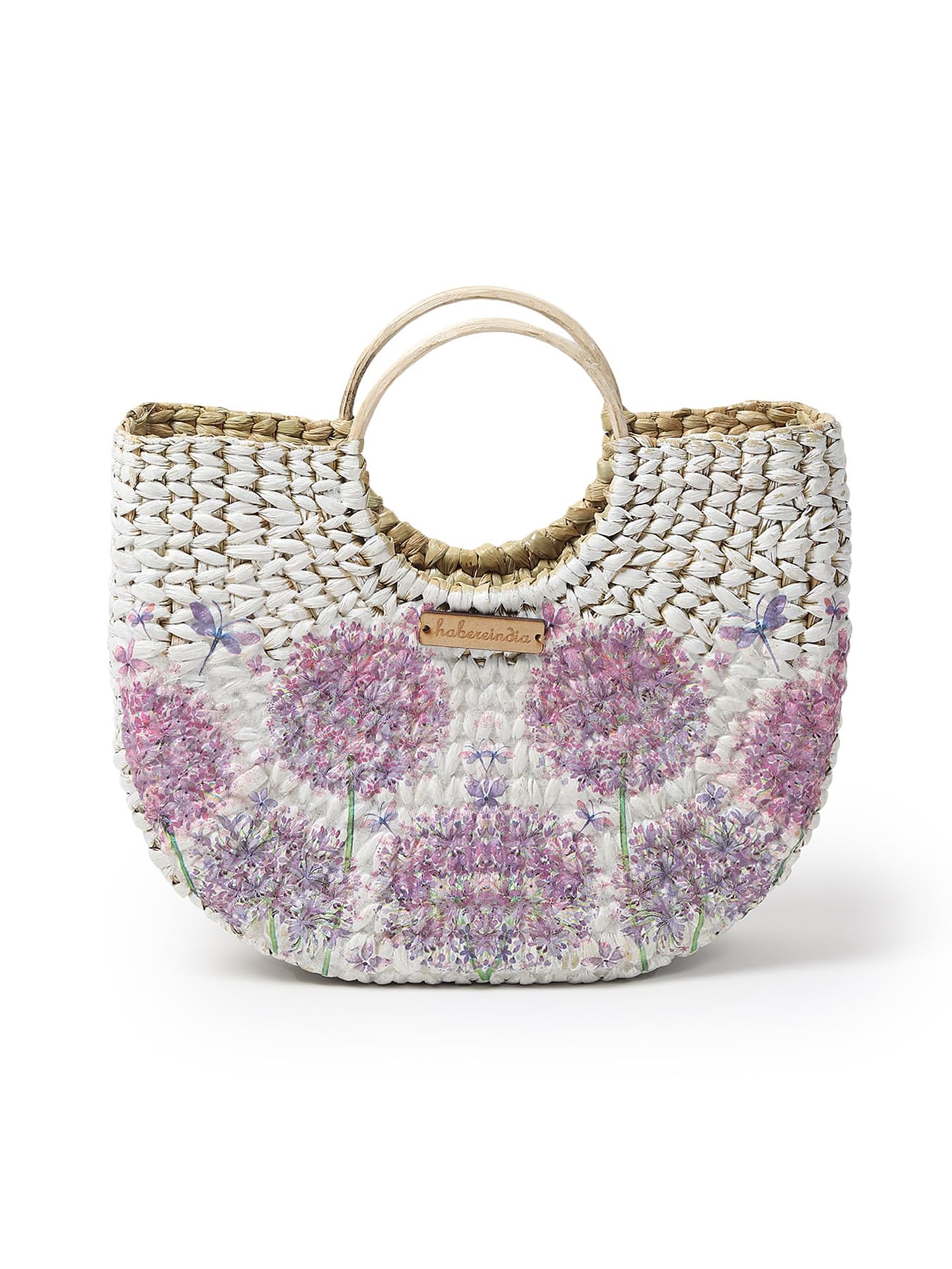 Habere India-All the Cultures Fabricating India Small Tote Bag | Straw Bags | Basket Bag | Bamboo Tote | Beach Bags for Women | White Handbag (Design 02)