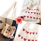 PALAY® Knitted Heart CrochetTote Bag, Large Beach Bag For Work And Travel