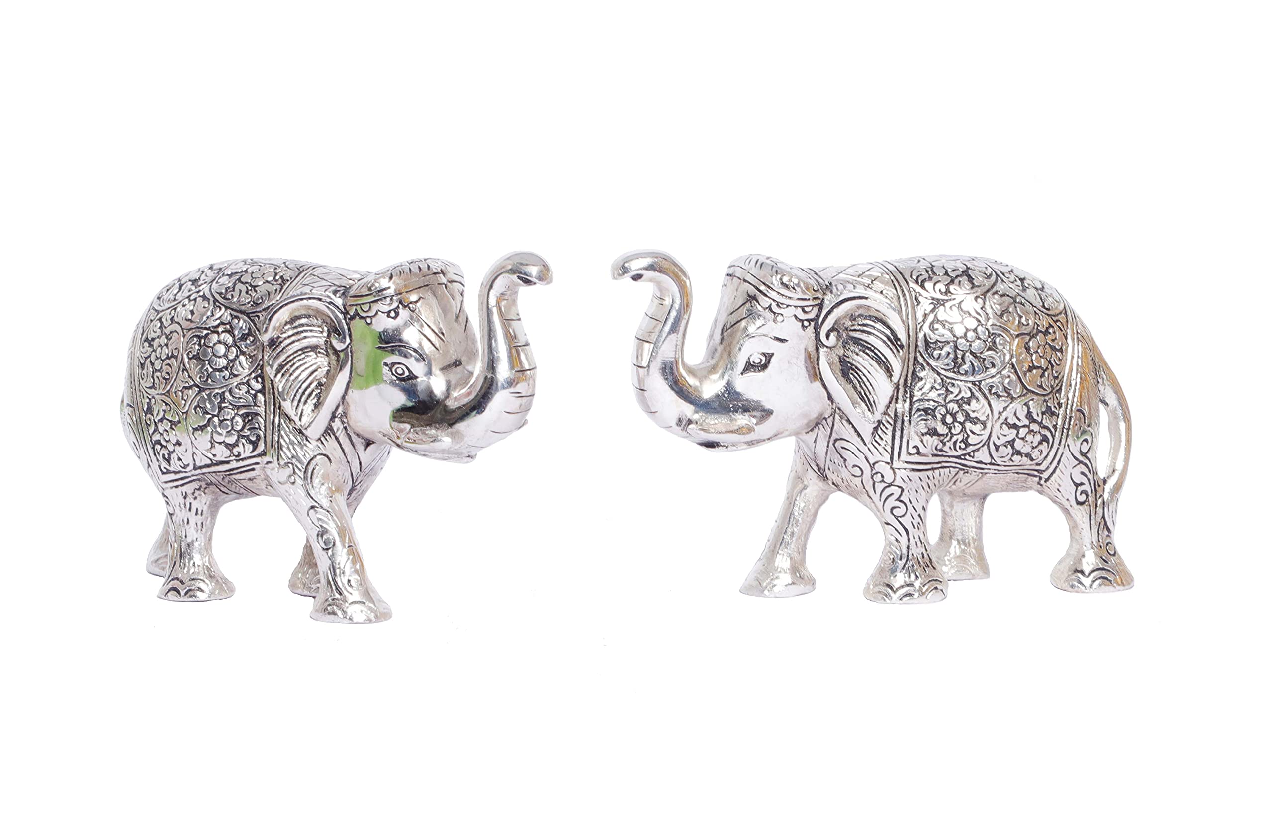 KridayKraft Metal Elephant Polish Set for Showpiece Enhance Your Home, Office, Table Decorative (Silver, Medium) - 2 Pieces