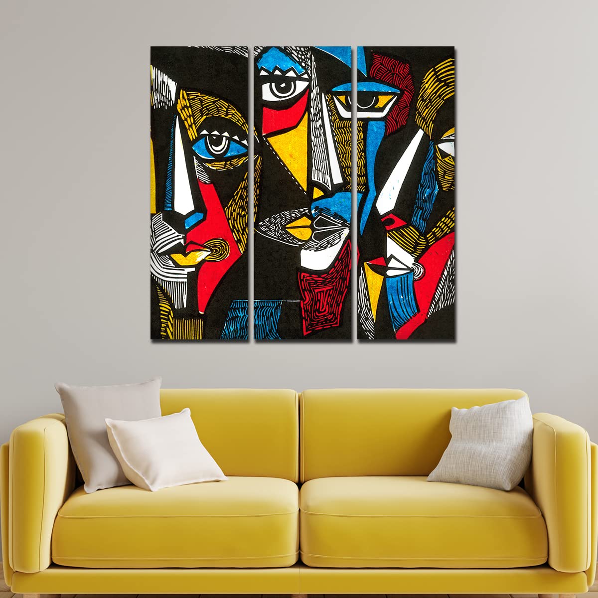 VIBECRAFTS 3 Pieces Beautiful Pattern Faces Canvas Wall Painting Fitted With Wooden Frame For Home | Office | Living Room | Gifts (PTVC3Pcs1_9532)