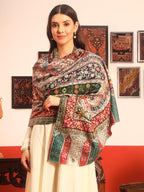 Pashmoda Women Naqshkaar Fine Wool Fabric Pashmina Kalamkari Embroidered Shawl (Size: 40x80in, 101x203cm) KAS17