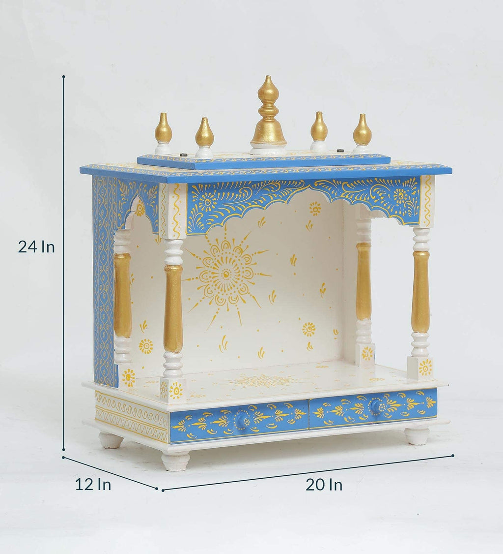 Jodhpur Handicrafts Wooden Home Temple, Home Temple Pooja Mandir with Door Pooja Room Stand Size LXBXH 20X12X24 INCH