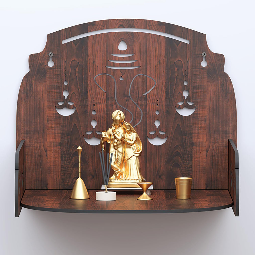 RANDOM Beautiful Wooden Puja Stand/Shelf for Home Puja Mandir for Home Temple for Home and Office Puja Mandir for Living Room Wall Mounted Brown - RPJS-009