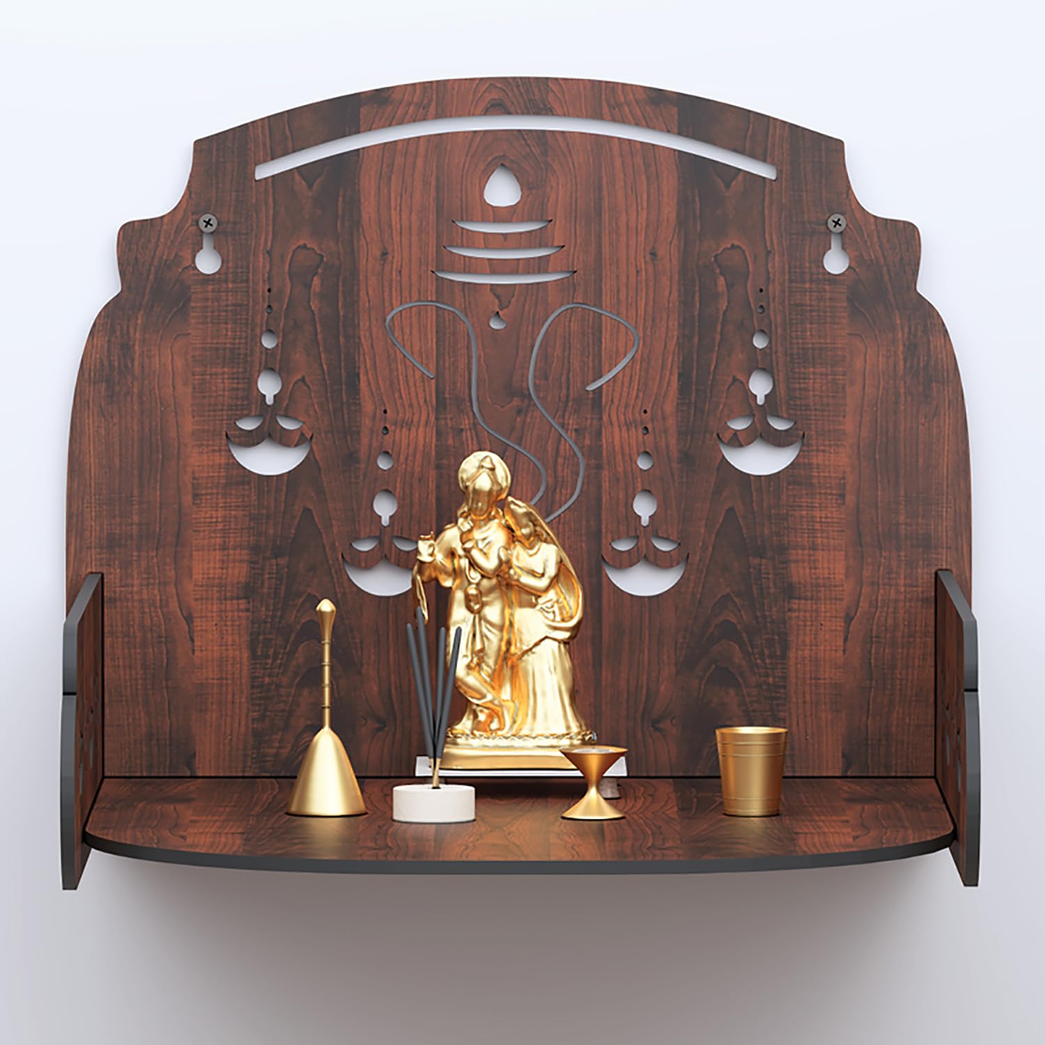RANDOM Beautiful Wooden Puja Stand/Shelf for Home Puja Mandir for Home Temple for Home and Office Puja Mandir for Living Room Wall Mounted Brown - RPJS-009