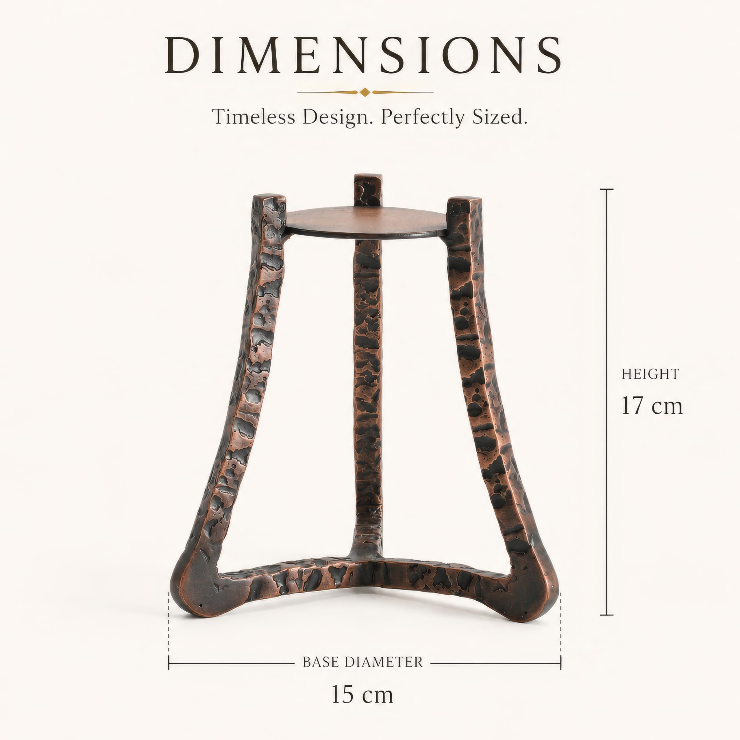 Helios Pyrr Tripods Candle Stand - Antique Copper | Luxury Metal Candle Holder Set for Home, Living Room & Gifts | Modern Decorative Centerpiece