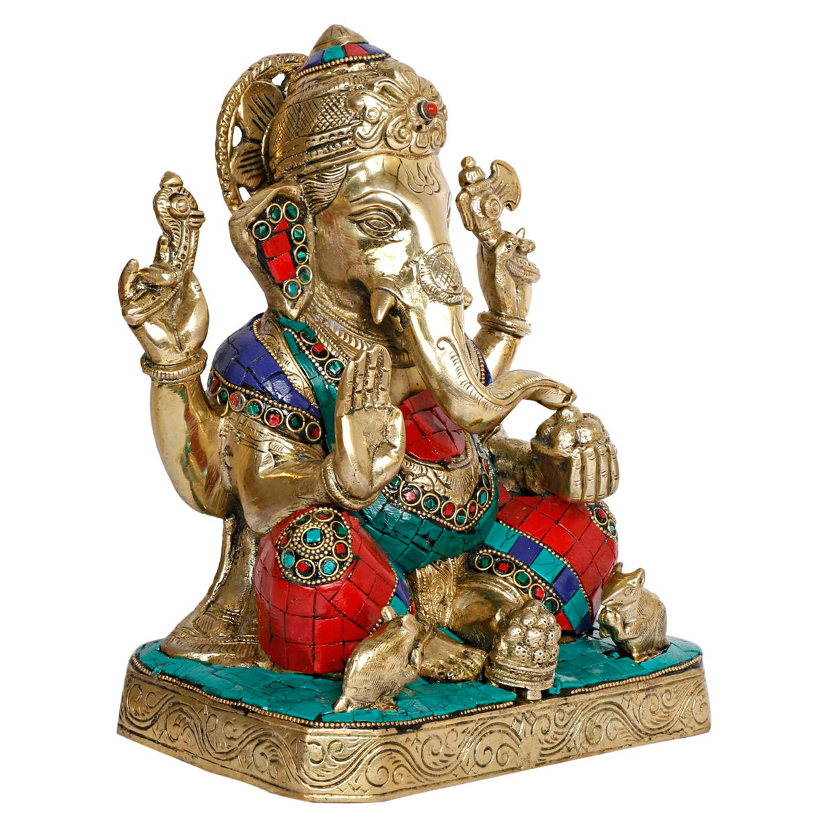 Artvarko Brass Ganesh Idol Mangalkari Ganesha Murti for Home Decor Entrance Office Mandir Gift Height 8.5 Inches