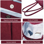 PALAY Tote Bag Corduroy Burgundy Large Grocery Shopping Shoulder
