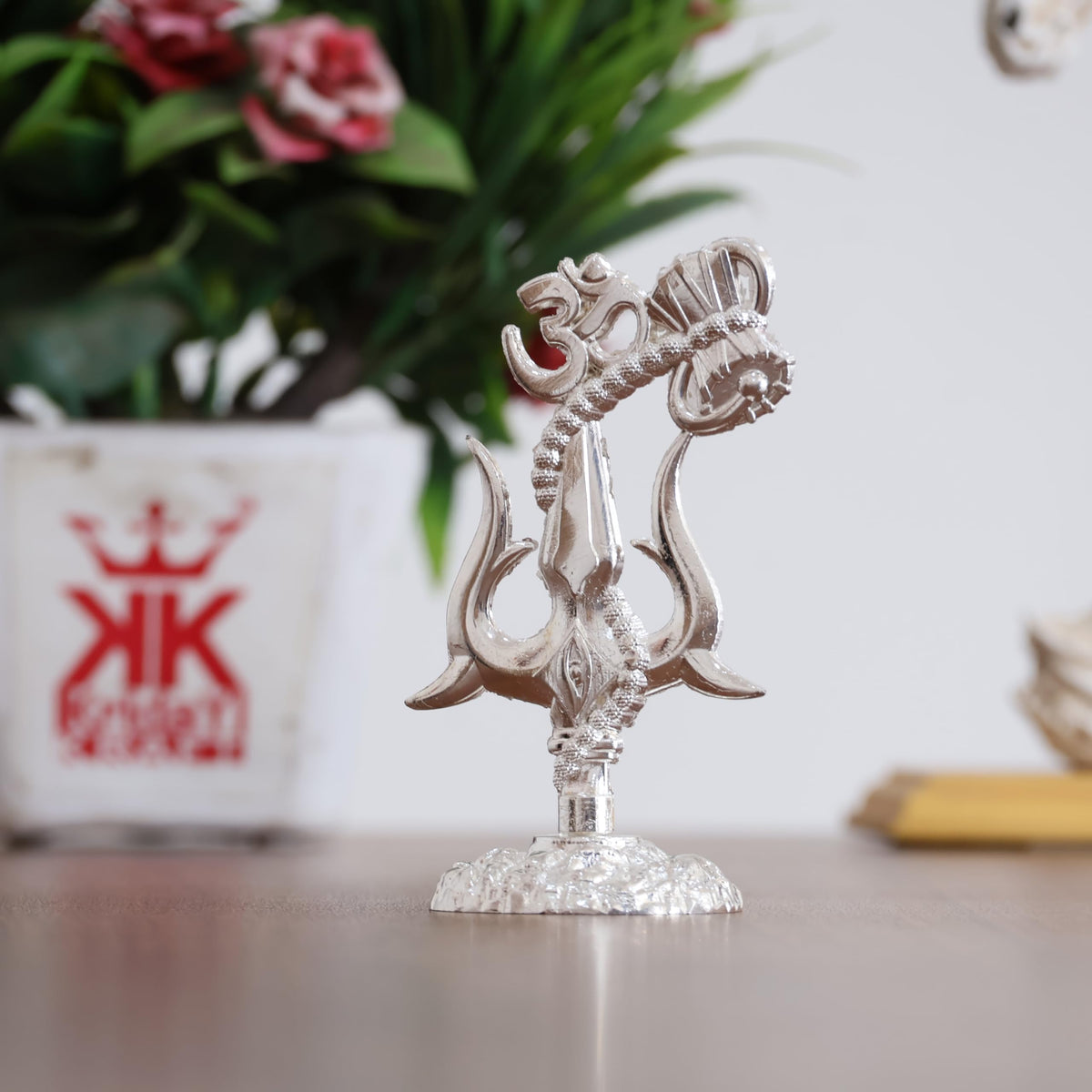 KridayKraft Metal Shivshakti Om Trishul Damru Rudaksha Mala Idol Symbol Statue. (Silver Finish)