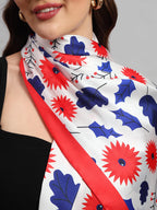 Ravaiyaa - Attitude is everything Women Lightweight Printed 100% Satin Silk Scarf Stoles Breathable Neckerchief Head Beach Wrap Scarves (Red White Leaf, 70 x 20 Inch)