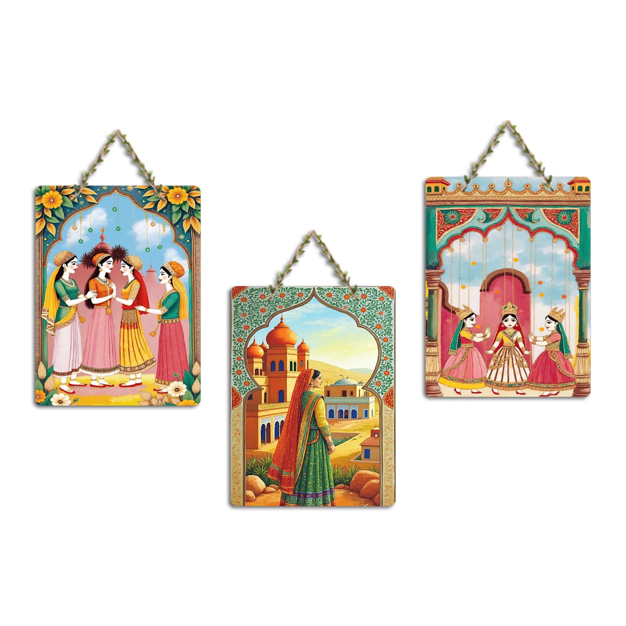 Ranovaa Wooden Hanging | Handmade Rajasthani Folk Art Panel For Home Decor | Artistic Craft For Living Room Bedroom Kitchen Temple Office | Unique Handcrafted Decoration (DWA_96131)