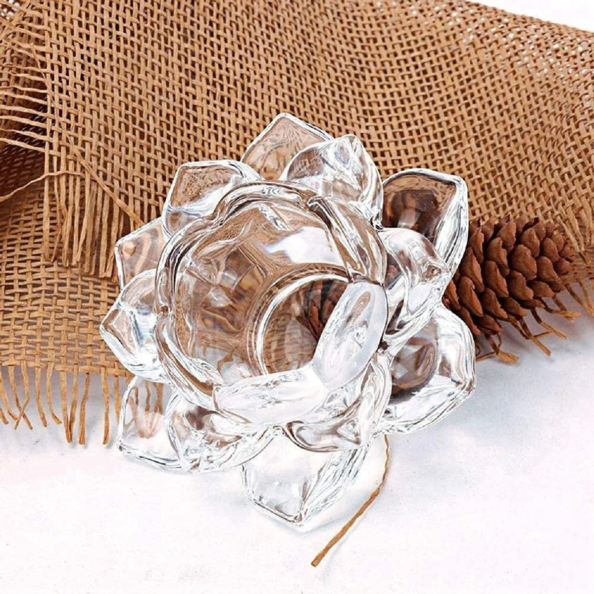 Vilon Italian Premium Exquisite Glass Lotus Flower Tea Light Candle Holder, Perfect for Lighting Decoration, Corporate Gifts,Home Decor and Festival Like Diwali, Christmas or Eid Set of (1)
