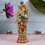 ARTVARKO Big Brass Lord Murli Manohar Krishna Idol Krishan Decorative Showpiece Figurine for Pooja Room & Gift 25 Inch