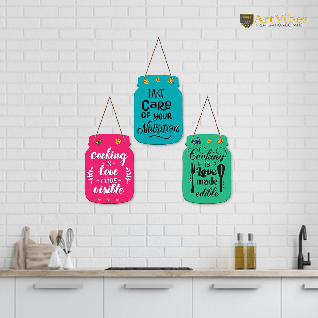 Artvibes Cooking is Love Wall Decoration Items for Kitchen | Cafe | Restaurant | Quotes Decor Item | Printed Wall Decoration | Kitchen Quotes Decor Item | Wall Art | Wall Poster (WH_8923N), Set of 3