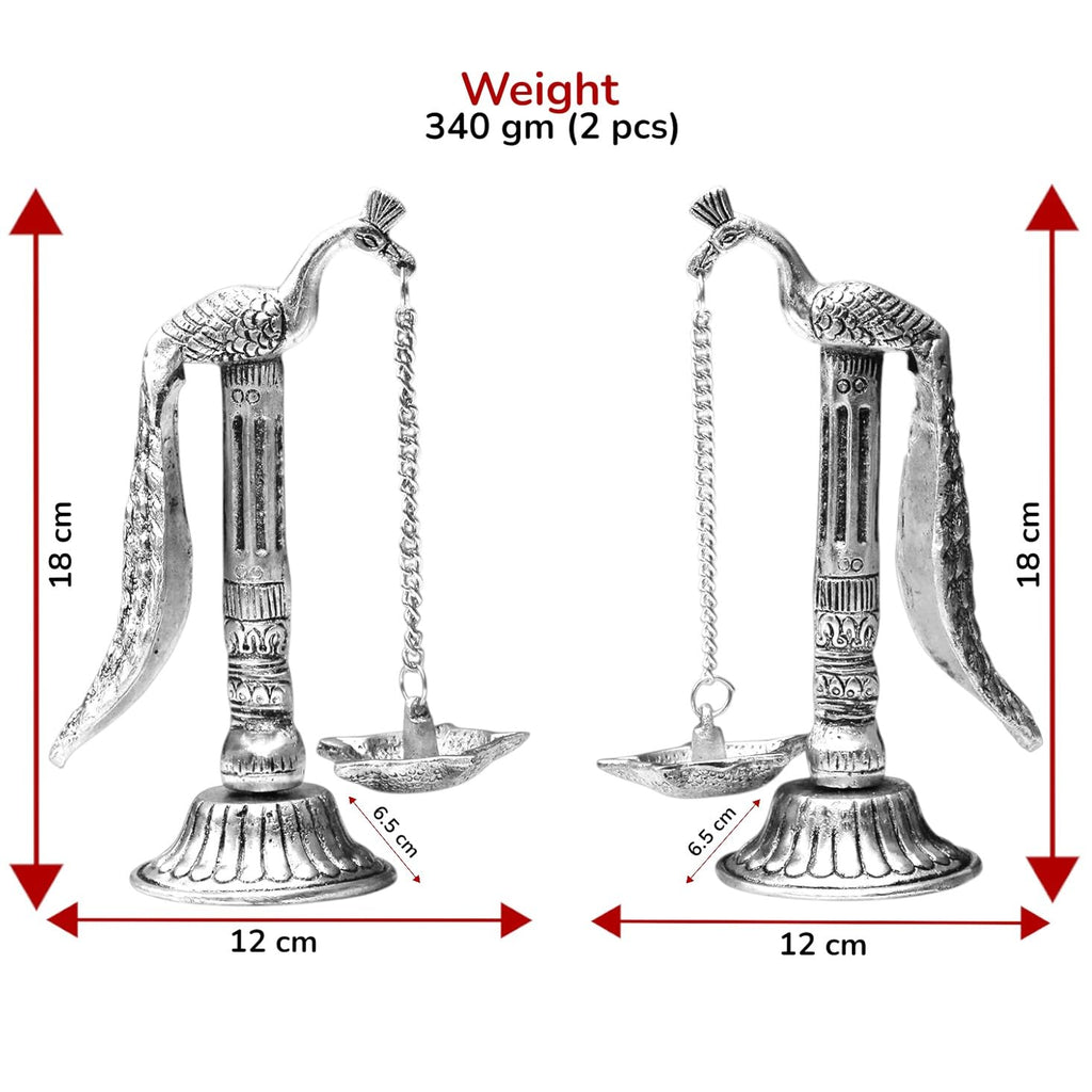 Peacock Design Metal Hanging with Chain Diya Pair of Peacock Design Bird Diya Deepak Oil Lamp