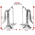Peacock Design Metal Hanging with Chain Diya Pair of Peacock Design Bird Diya Deepak Oil Lamp