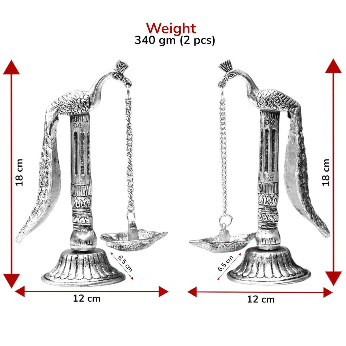 Peacock Design Metal Hanging with Chain Diya Pair of Peacock Design Bird Diya Deepak Oil Lamp
