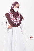Markaz Hijab Printed Malaysian Instant Hijab for Women | Floral Border Design | Ready to Wear Modest Fashion Headscarf | Elegant Muslimah Style (DARK BROWN, M (25))