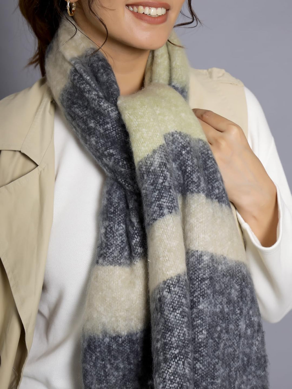 Ravaiyaa - Attitude is everything Women Reversible Acrylic Wool Scarf Winter Wear Muffler Designer Scarves 72x12 Inch (Black)