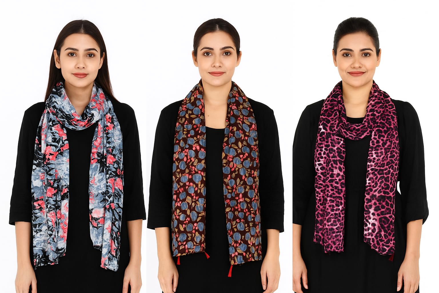 Multicolor Printed Fancy Stole/Scarf/Chunni for Girls – Pack of 3 | Lightweight & Comfortable for All Seasons