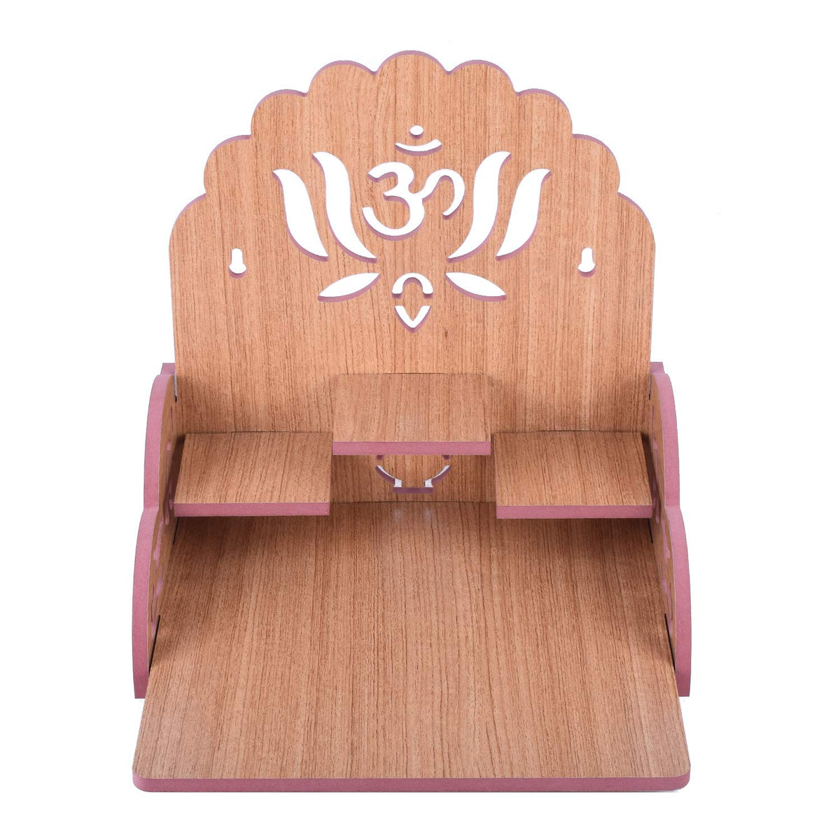 Om Shree Fully Handmade Beautiful Wooden Home and Office Temple/Pooja Mandir(28 x 28 x 26 cm) (Light Brown 1)