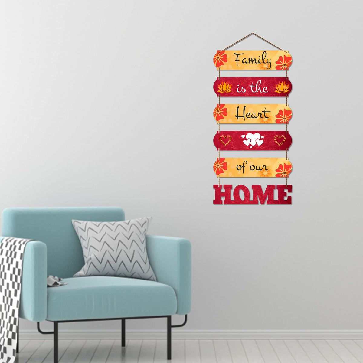 Artvibes Family Is the Heart Wooden Art Decoration item for Home | Decor Hanging Ornaments | Wall Art For Hall | Family Quotes Wall Hanging | Wall Poster | Quotes Decor Item | Art Prints (WH_6605N)