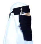 AL RIDHA Women's Babussalam Fabric Fashion Nosepiece One‑Layer Half Hijab Pendant Design Saudi Niqab for Muslim Women and Girls, Black (Diamond Drop Pendant)