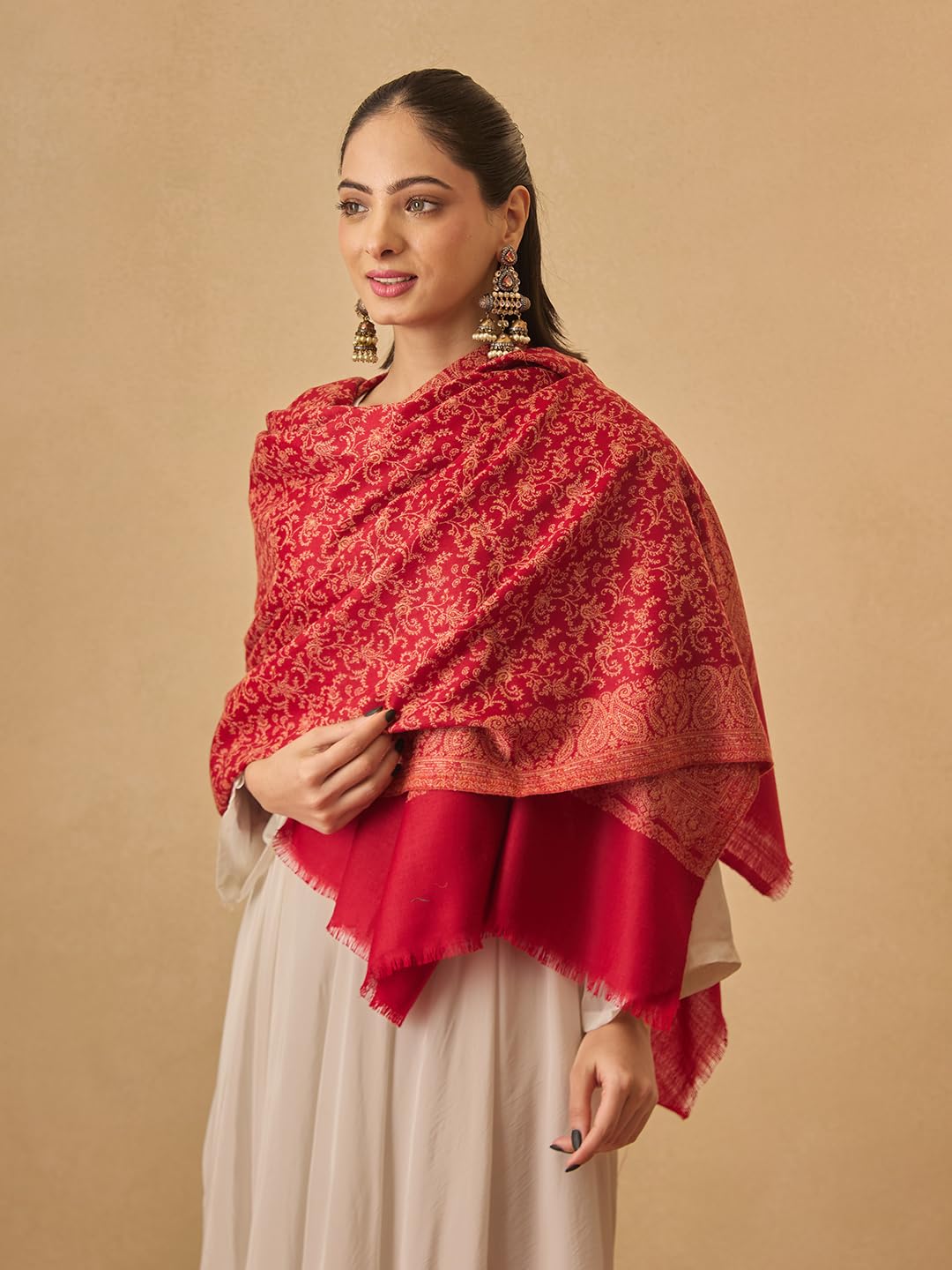Pashmoda Women Meher Jaal Kashmiri Jamawar Woven Design Shawl (Size: 40x80in, 101x203cm) SECS54