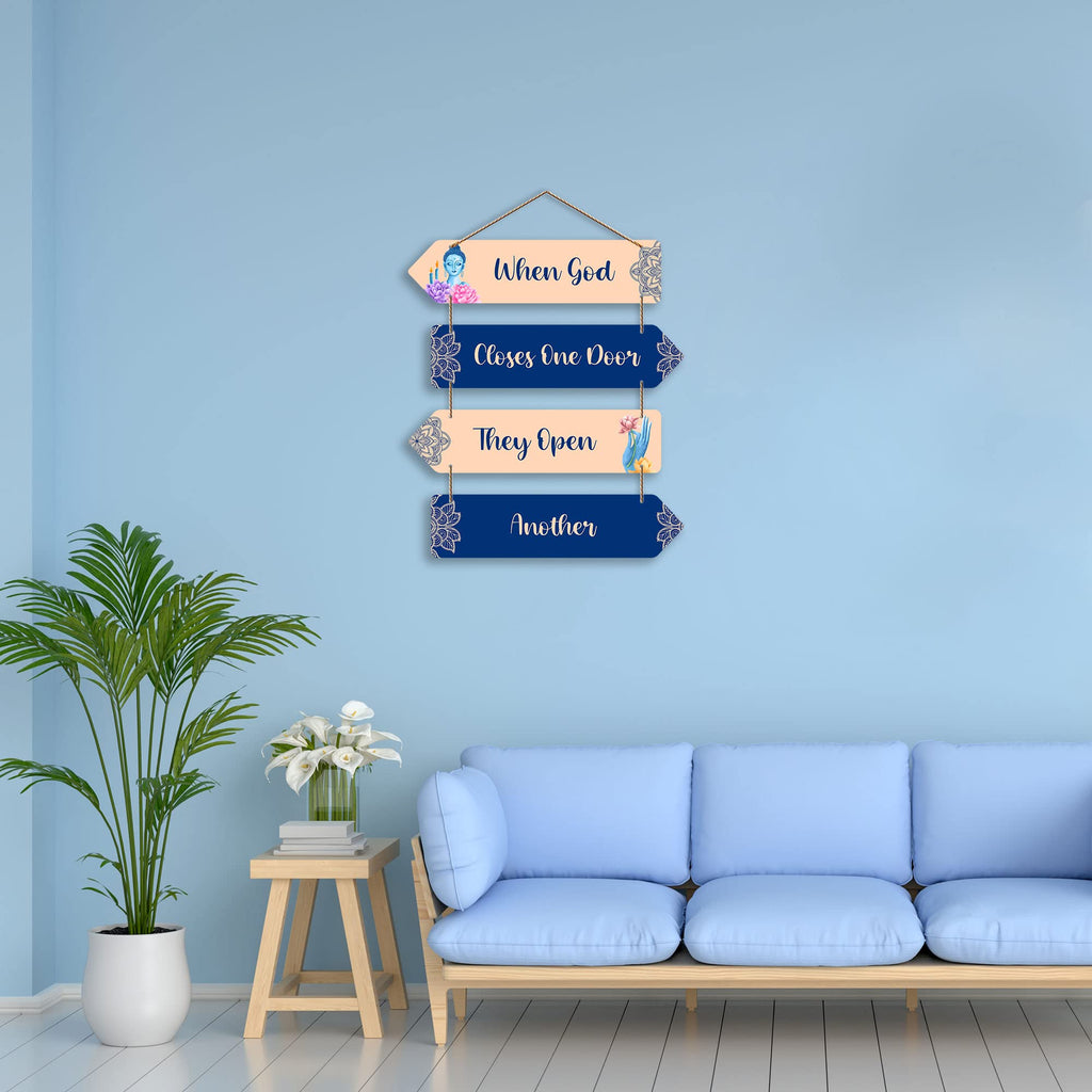Artvibes When God Closes One Door They Open Another Decorative Wall Hanging Wooden Art | Quotes Decor Item | Wall Accent | Office Decor | Inspirational Quotes Wall Art | Mdf Wall Decoration(WH_4402NN)