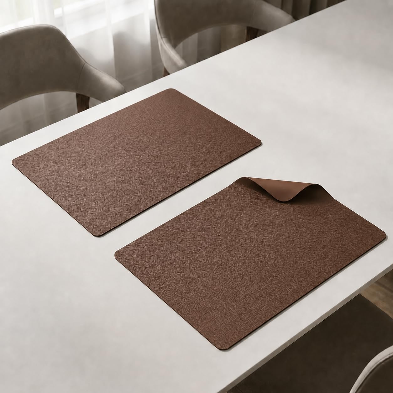 The Table Tales Premium Double-Sided PU Leather Placemat Set of 2 | Reversible Waterproof Heat Resistant Table Mats | Kitchen Dining Accessories | 45 x 30 cm (Dark Coffee) Kafalo