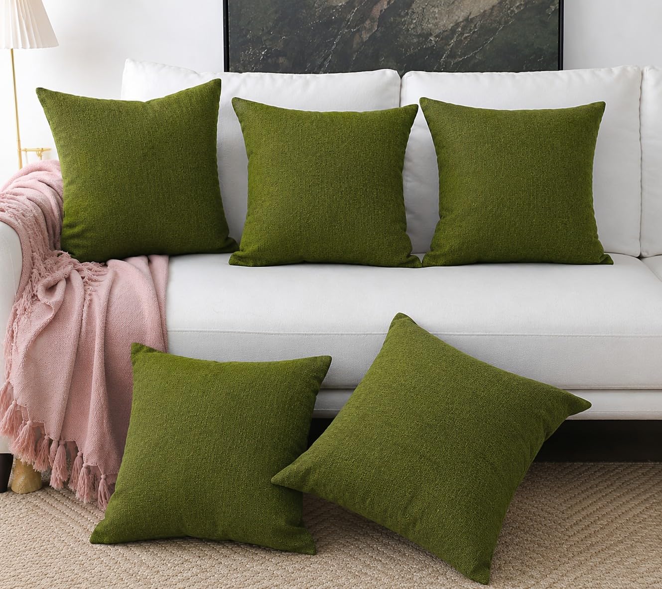 Khooti Jute Cushion Cover | 12x12 Inch | Mehandi | Set of 5 | Throw Pillow Cover for Couches, Chairs, Sofas, Beds, Coffee Tables, Living Rooms, Bedrooms, Modern Boho Design