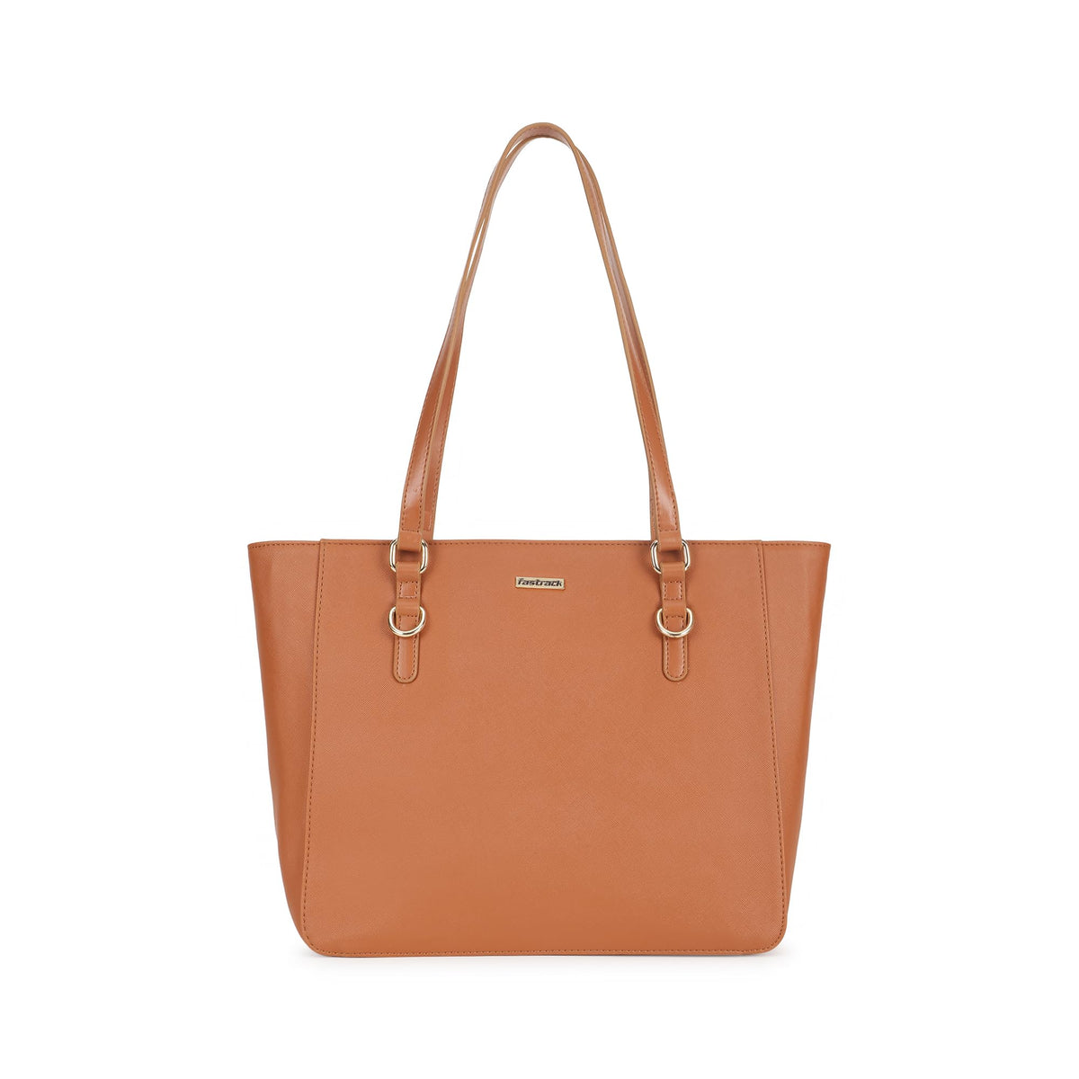 Fastrack CityStride tan Tote | Faux-Leather Women’s Handbag | Saffiano-Textured Tote for 14-Inch Laptop with Dual Compartments
