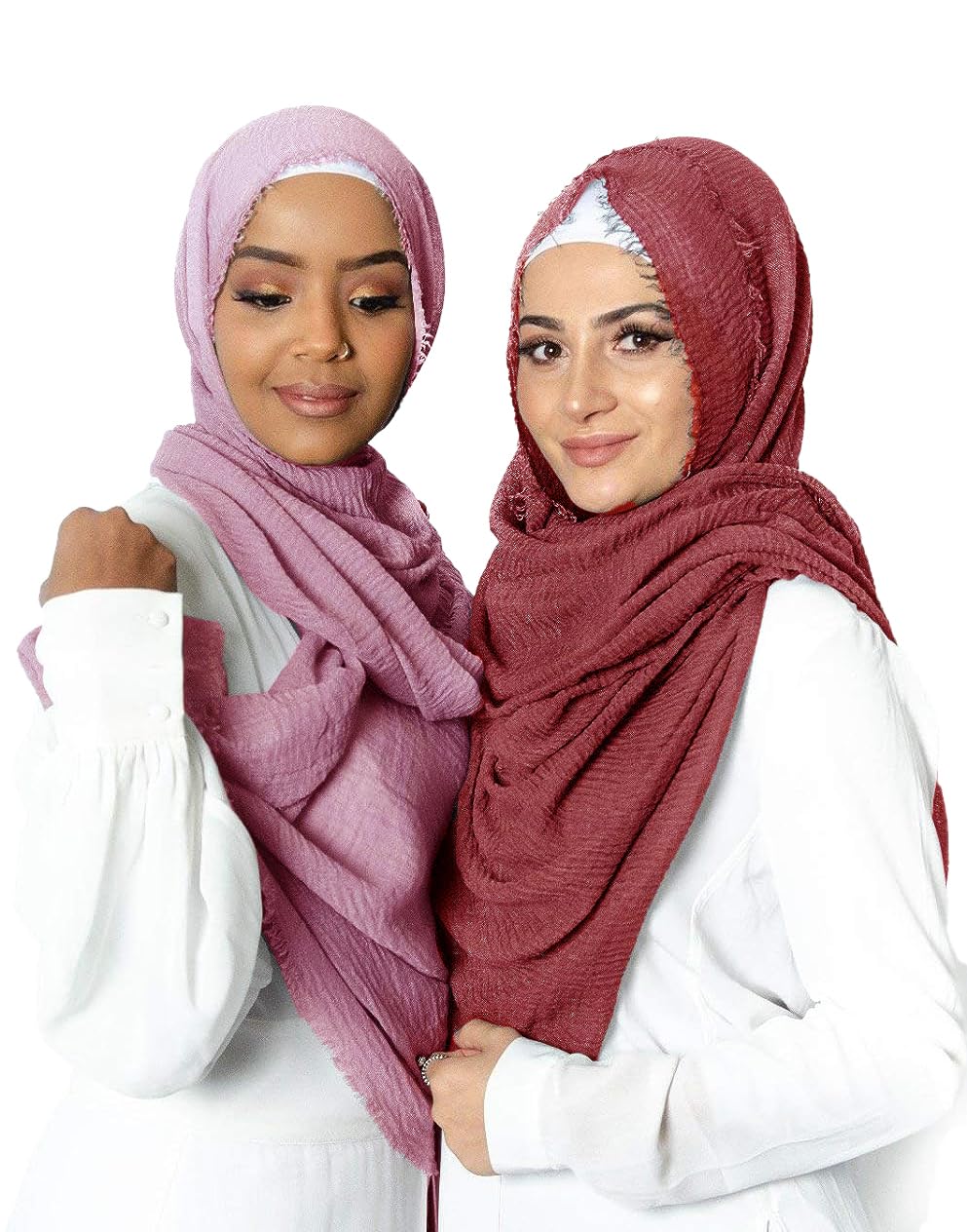 ICW Women's Light Weight Premium Wrinkle Ironless Crinkle Cotton Hemp Summer Scarf Stoles Shawl head scarves for girls (PACK OF 2) (PEACH)