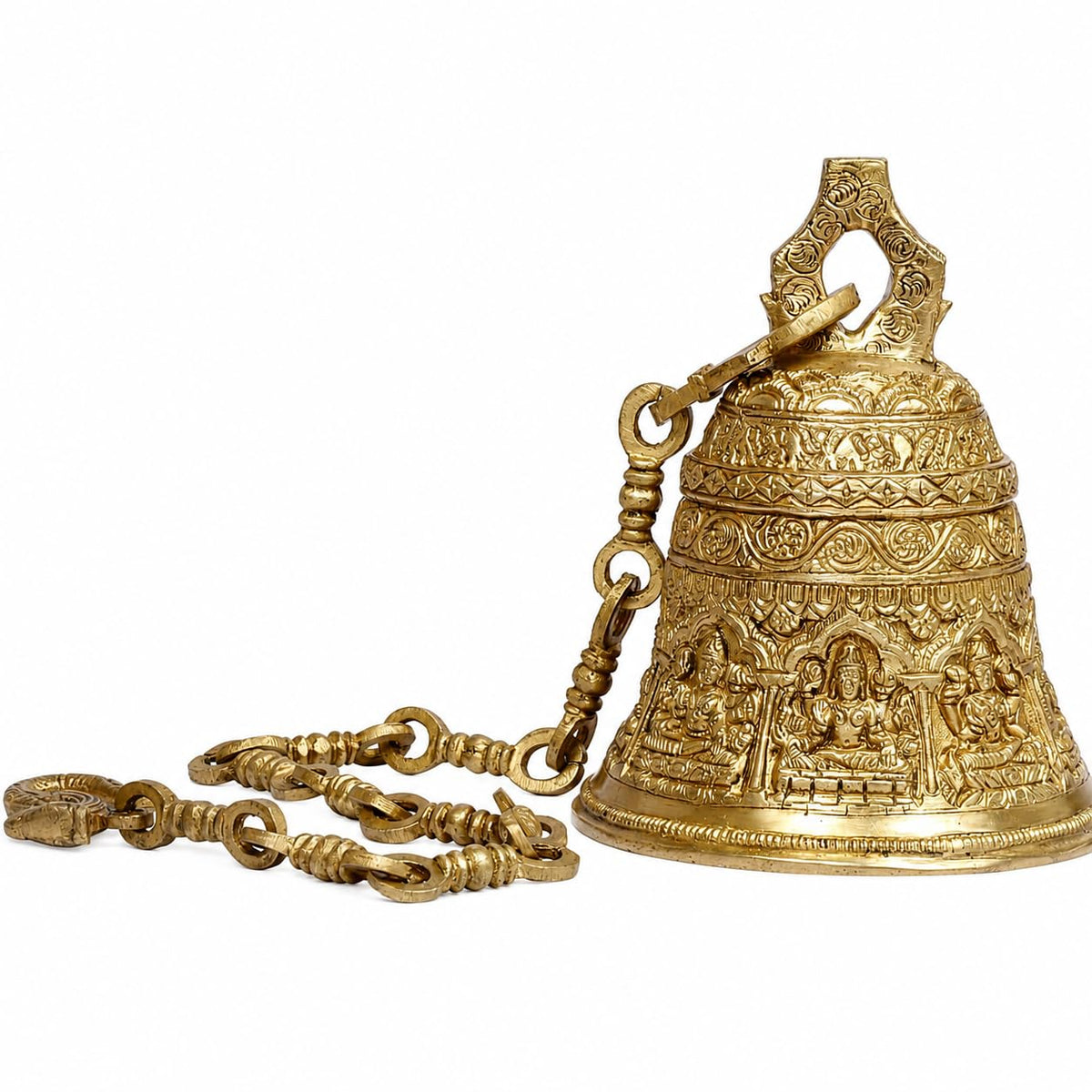 Artvarko Deep Sound Big Astalaxmi Engraved Hanging Brass Temple Bell/Ghanta for Pooja Room, Mandir Home Decor 32 Inch